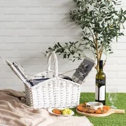 2 Person Flip Top Picnic Basket Satin White (38x26x18cmH)