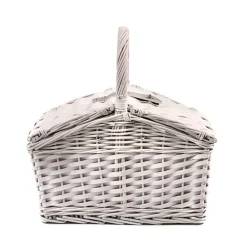2 Person Flip Top Picnic Basket Satin White (38x26x18cmH)