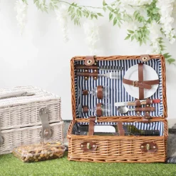 2 Person Picnic Basket for 2 Wine Honey Brown (40x28x20cmH)