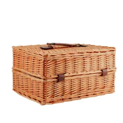 2 Person Picnic Basket for 2 Wine Honey Brown (40x28x20cmH)