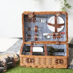 2 Person Picnic Basket for 2 Wine Honey Brown (40x28x20cmH)