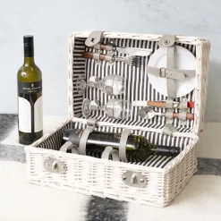 2 Person Picnic Basket for 2 Wine White (40x28x20cmH)