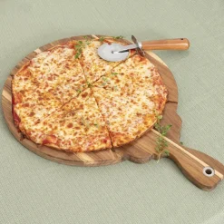 Acacia Wood Pizza Board w Cutter Brown (46x33x3.5cmH)