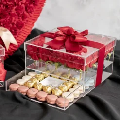 Acrylic 25 Rose Head Display Box with Drawer (25x25x15cmH)