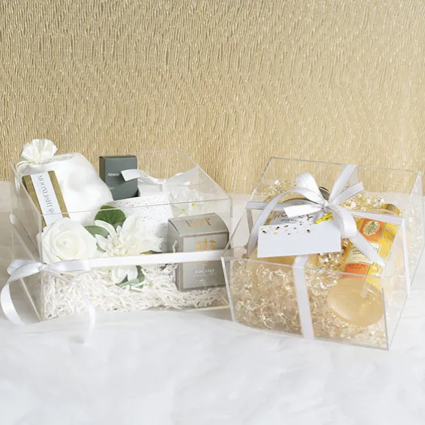 Acrylic Hamper and Gift Box Square Clear Set 2 (25x15Hcm)