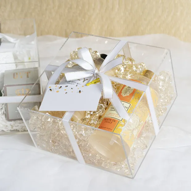 Acrylic Hamper and Gift Box Square Clear Set 2 (25x15Hcm)