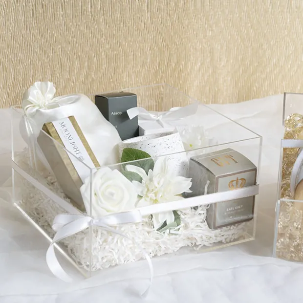 Acrylic Hamper and Gift Box Square Clear Set 2 (25x15Hcm)