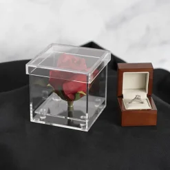 Acrylic Single Rose Display Bomboniere Box (9x9x9Hcm)