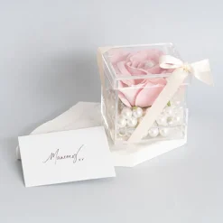 Acrylic Single Rose Display Bomboniere Box (9x9x9Hcm)