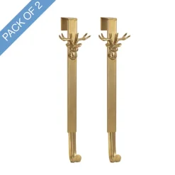 Adjustable Reindeer Wreath Door Hanger Pack 2 Gold (40cmH)