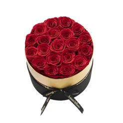 Amore Forever Rose x20 Head in Black Hat Box Red (23x26cmH)