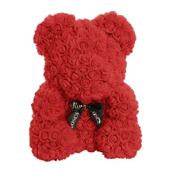 Amore Rose Bear Large w Black Bow Red (35cmH)