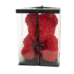 Amore Rose Bear Large w Black Bow Red (35cmH)