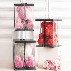 Amore Rose Bear Large w Black Bow Red (35cmH)