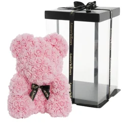 Amore Rose Bear Large w Black Bow Soft Pink (35cmH)