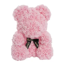 Amore Rose Bear Large w Black Bow Soft Pink (35cmH)
