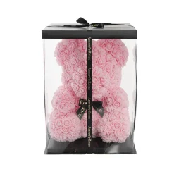 Amore Rose Bear Large w Black Bow Soft Pink (35cmH)