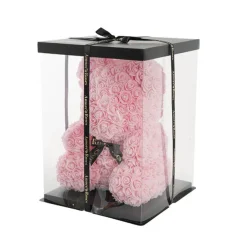 Amore Rose Bear Large w Black Bow Soft Pink (35cmH)