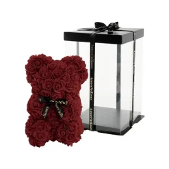 Amore Rose Bear w Black Bow Dark Red (25cmH)