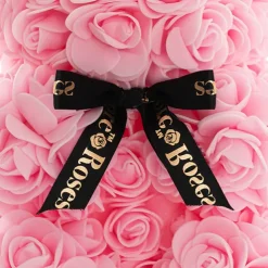 Amore Rose Bear w Black Bow Soft Pink (25cmH)