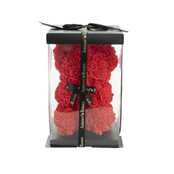 Amore Rose Bear w Black Bow Red (25cmH)
