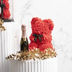 Amore Rose Bear w Black Bow Red (25cmH)