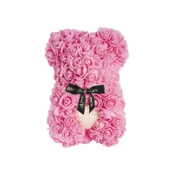 Amore Rose Bear w Pearl Heart & Black Bow Pink (25cmH)