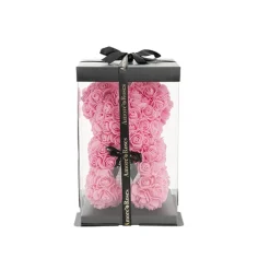 Amore Rose Bear w Pearl Heart & Black Bow Pink (25cmH)