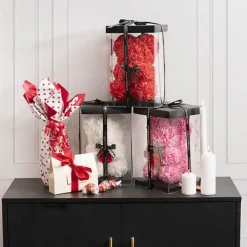 Amore Rose Bear w Red Flower & Black Bow White (25cmH)