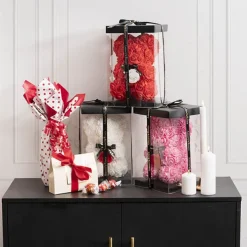 Amore Rose Bear w Red Flower & Black Bow Pink (25cmH)