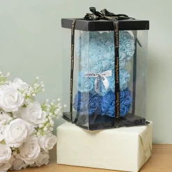 Amore Rose Bear w White Bow Ombre Blue (25cmH)