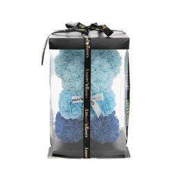 Amore Rose Bear w White Bow Ombre Blue (25cmH)
