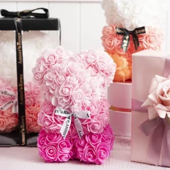Amore Rose Bear w White Bow Gradation Ombre Pink (25cmH)