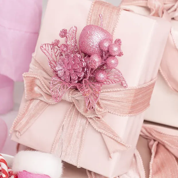 Apple Berries & Pinecone Christmas Pick Pink (26cmH)