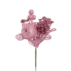 Apple Berries & Pinecone Christmas Pick Pink (26cmH)