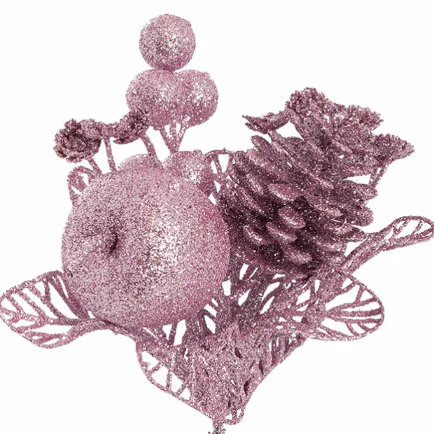 Apple Berries & Pinecone Christmas Pick Pink (26cmH)