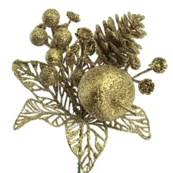 Apple Berries & Pinecone Christmas Pick Gold (26cmH)