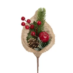 Apple Berry & Pinecone Burlap Pick Pack 3 Red (26cmH)