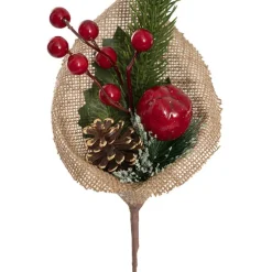 Apple Berry & Pinecone Burlap Pick Pack 3 Red (26cmH)