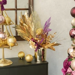 Artificial Glitter Leaf Spray Plum Purple (76cmH)