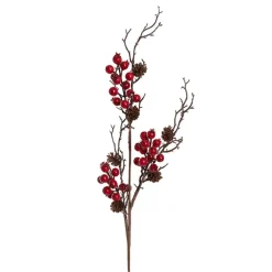 Artificial Pinecone Berry Twig Spray Red (73cmH)