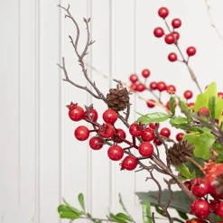 Artificial Pinecone Berry Twig Spray Red (73cmH)