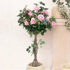 Artificial Rose Topiary Tree Potted Soft Pink (130cmH)