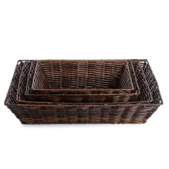 Artificial Wicker Tray Rectangle L Dark Brown (43x34x10cmH)