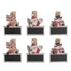 Assorted Blackboard Christmas Wooden Pegs Set 6 Red (14cmH)