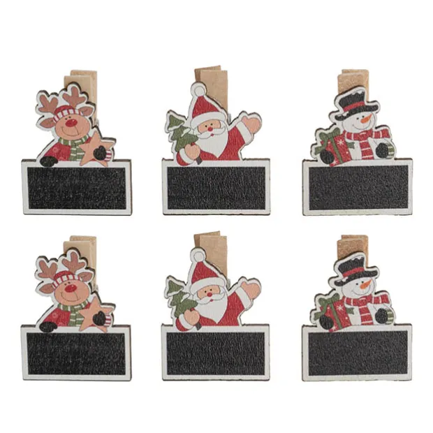 Assorted Blackboard Christmas Wooden Pegs Set 6 Red (14cmH)