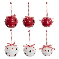 Assorted Hanging Iron Bells Set 14 Red & White (4-6cmD)
