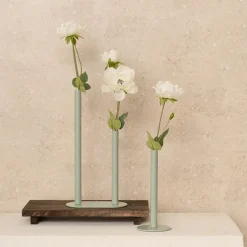 Asymmetrical Two Tube Metal Vase Sage Green (15x8x28cmH)