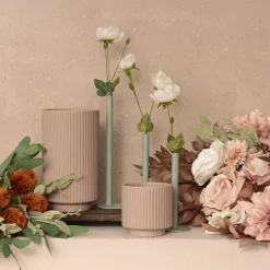 Asymmetrical Two Tube Metal Vase Sage Green (15x8x28cmH)