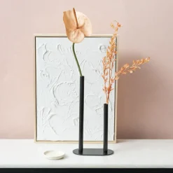 Asymmetrical Two Tube Metal Vase Black (15x8x28cmH)